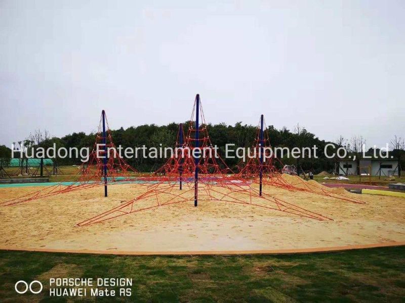 Amusement Park Outdoor Playground Expand Wire Rope Sling Spider Tower Climbing Net for Kids Nylon Rope Stainless Wire Inside