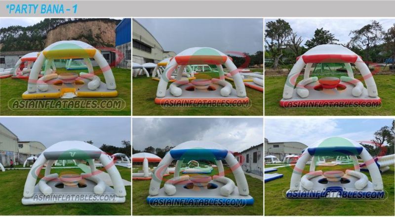 Floating Sun Deck Lounge Inflatable Island Party Dock Swim Platform with Bana Tents