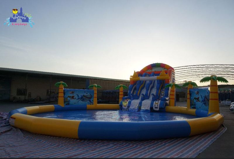 Inflatable Moving Pool Water Park with Slide for Land Playground Equipment