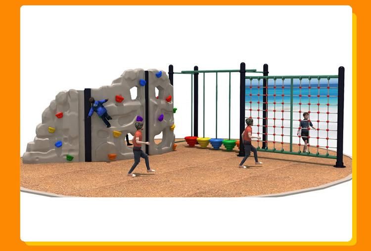 Discount Outdoor Plastic Kids Rock Climbing Wall with Climbing Net Jungle Gym Fitness