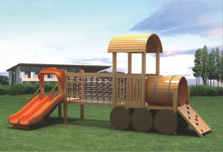 Amusement Park Popular Wooden Kids Outdoor Playground with Plastic Slide