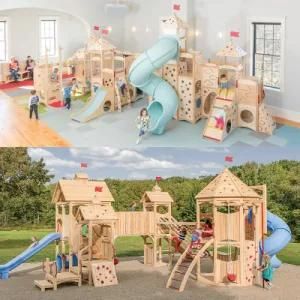Outdoor Wooden Playhouse with Slide Happy Zone for Children