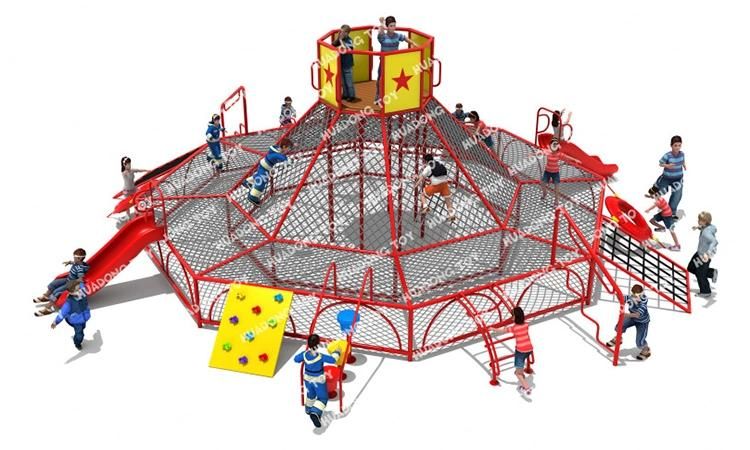 Outdoor Large Rope Net Climbing Playground with Slide Equipment