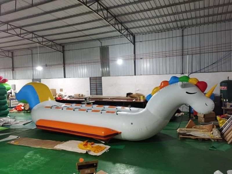 Double Lane Towable Tube Unicorn Banana Boat for Commercial 12 Persons Inflatable Unicorn Boat