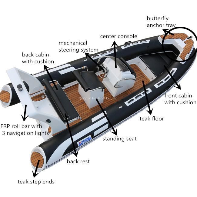 New Boat Style 17feet 5.2m Fiberglass Deep V Hull Hypalon PVC Inflatable Fishing Boat Luxury Rib Boat Outboard Motor Sports Boat Hypalon Boat Fishing Boat