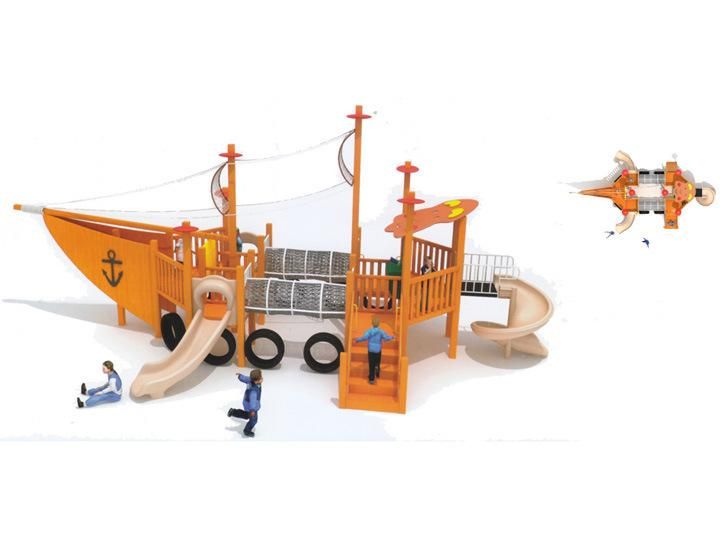 Wooden School Outdoor Children Train Slide Playground Wood Role Play