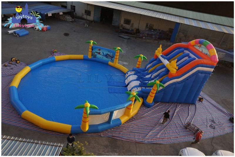Inflatable Moving Pool Water Park with Slide for Land Playground Equipment
