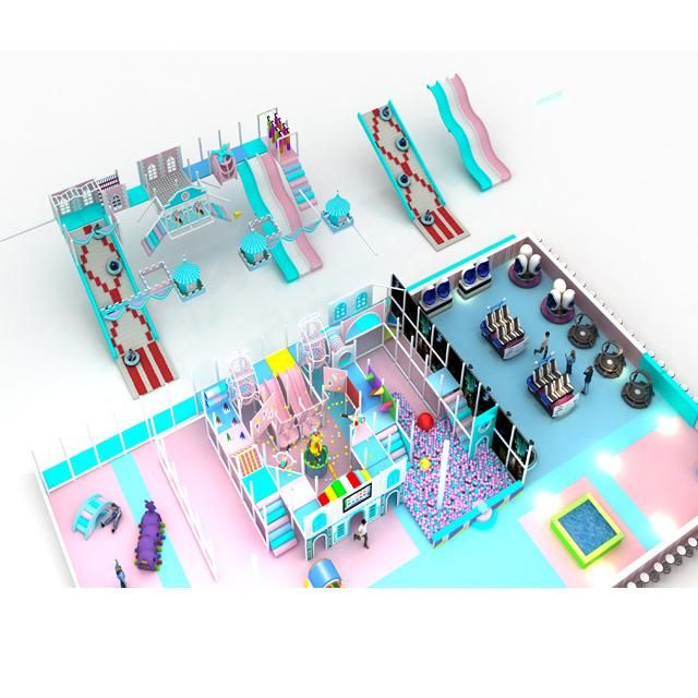 Macarone Style Indoor Children′s Playground, Long Slide with Ball Pool