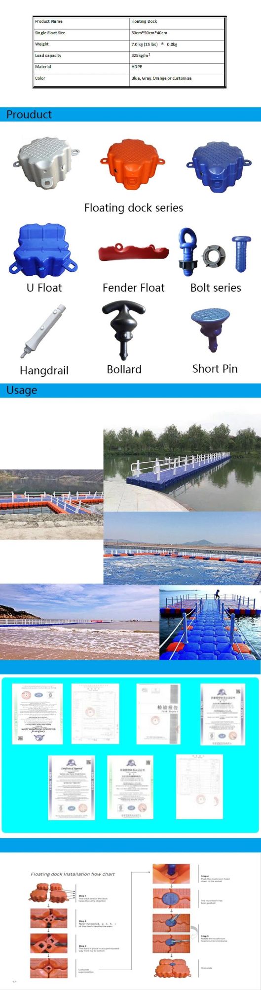 Colorful Designed Float Dock Plastic Pontoon Used Floating Platform