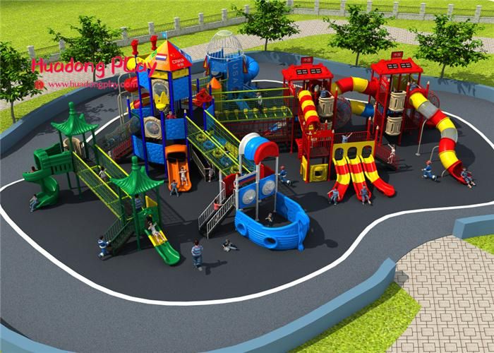 Hot Sell Kid Plastic Slides Outdoor Playground Equipment Big Amusement Park with Castle Theme
