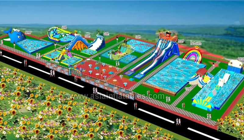 New Design Commercial Land Inflatable Amusement Water Park with Slide for Adult and Kids