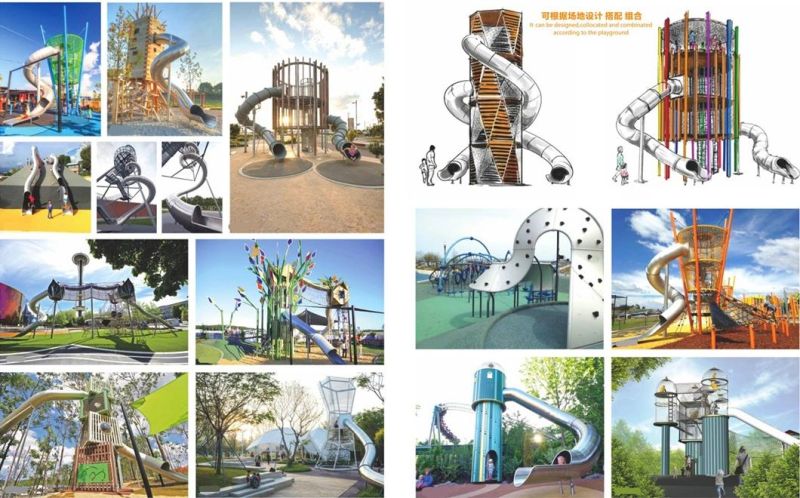 Outdoor Ski Field Grass Rainbow Slides Kids Park Playground Equipment