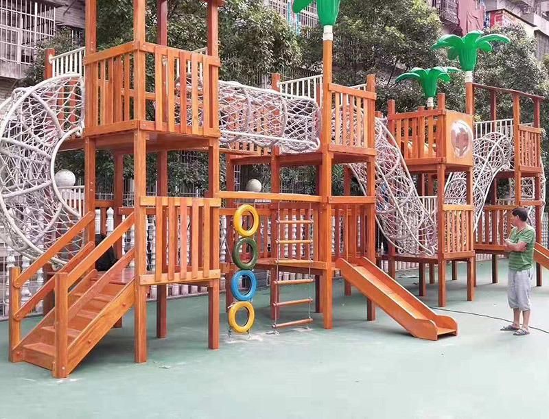 China Factory Kids Plastic Outdoor Playground Combines Wood Slide