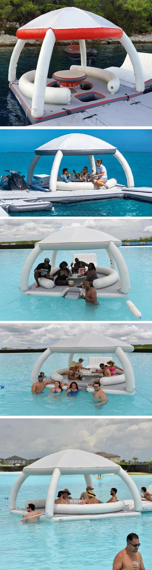 High Quality Anti-Slip Teak EVA Inflatable Aqua Banas Water Floating Island Leisure Platform with Tent
