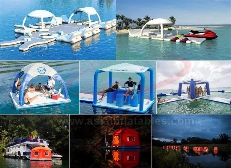 Drop Stitch Inflatable Floating Water Platform with Canopy