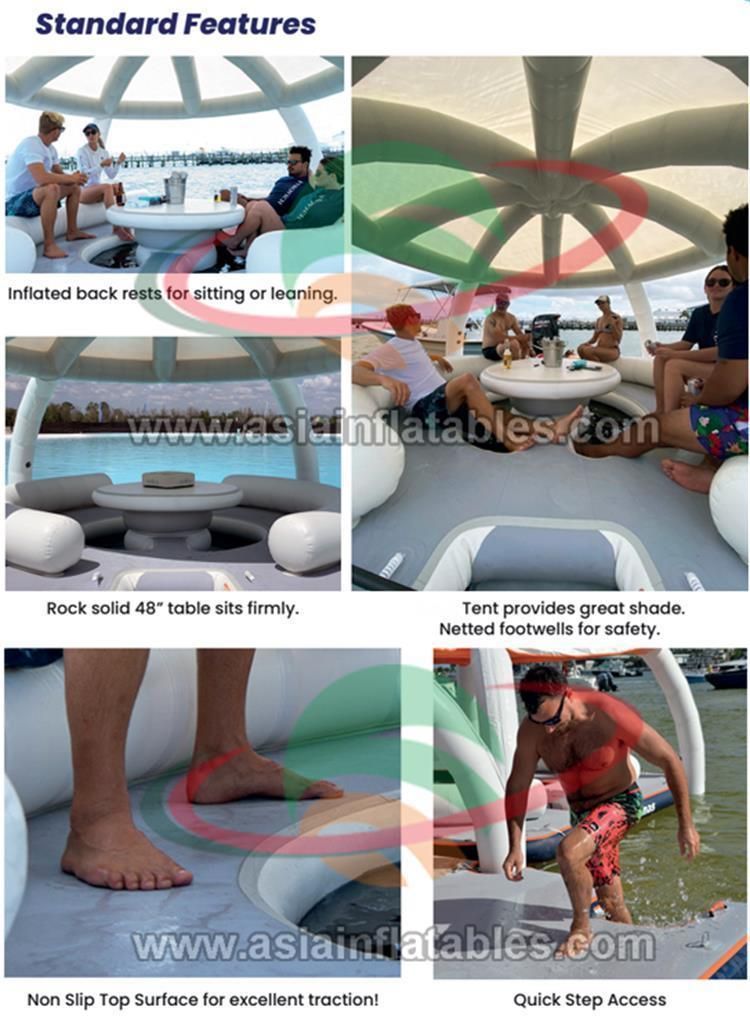Floating Sun Deck Lounge Inflatable Island Party Dock Swim Platform with Bana Tents