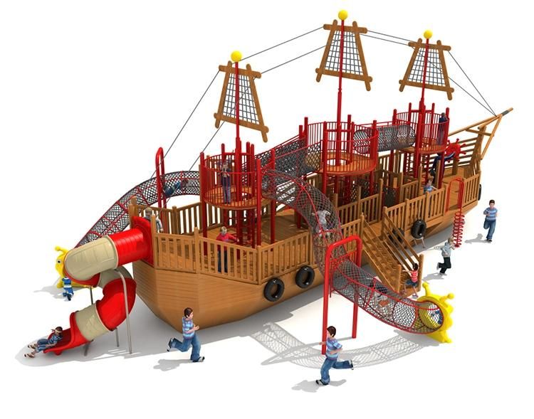 Large Outdoor Children Wooden Playground Equipment with Climbing Net