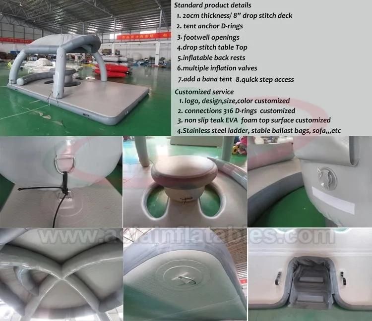 Drop Stitch Inflatable Floating Water Platform with Canopy