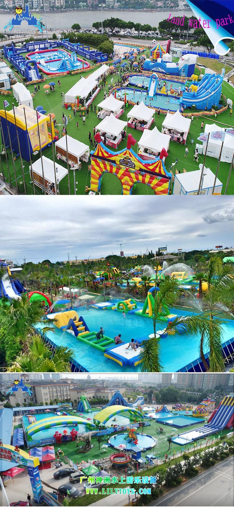 Inflatable Moving Pool Water Park with Slide for Land Playground Equipment