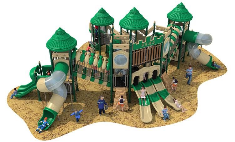 Small Commercial Children Outdoor Playground Equipment with Plastic Slides