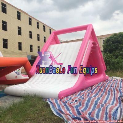 Fun Water World Amusement Floating Pink Triangle Inflatable Water Slide with Climbing Free Fall Waterslide