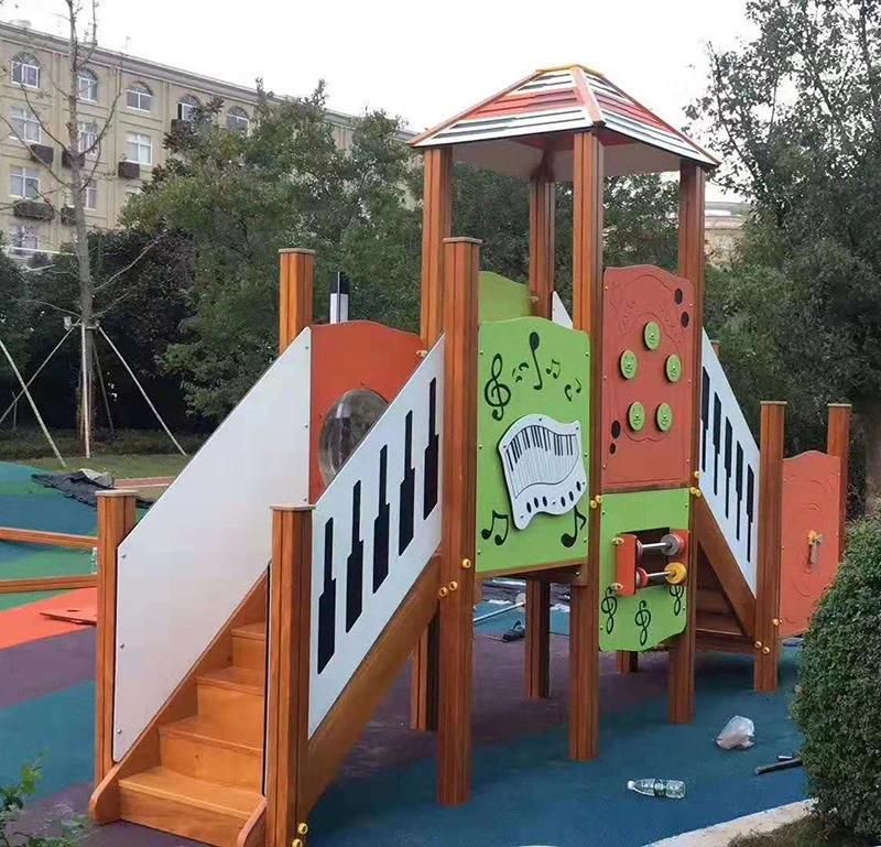 New Design Plastic Slide Combines Wood Outdoor Playground
