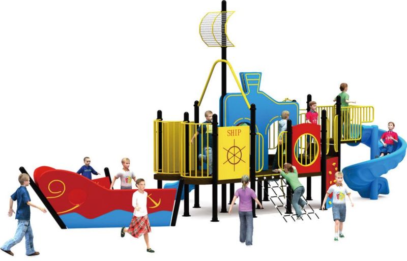 Kids Outdoor Playground Equipment Aircraft Pyramid Ship Shape Slides PE Board with Ce Approved