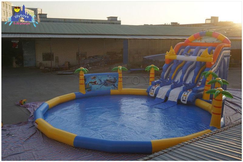 Inflatable Moving Pool Water Park with Slide for Land Playground Equipment