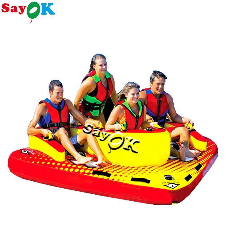 Blue Water Ski Boat PVC Inflatable Flying Tow 3 Person Water Towable Sofa Toy